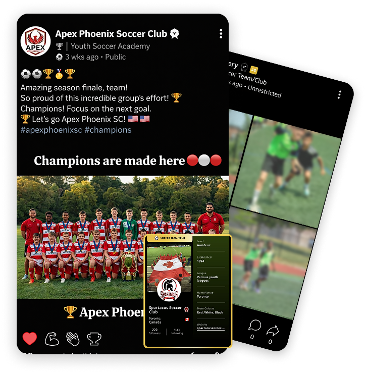 SporDee team and club accounts with posts and highlights