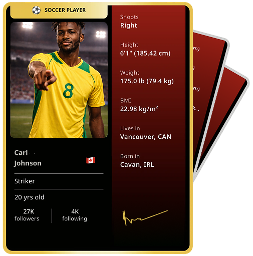SporDee athlete card showing player profile and stats